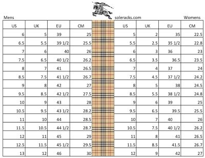 burberry slides size chart|Burberry store online.